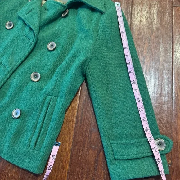 CAbi Cropped Pea Coat Wool Blend in Green - Picture 8 of 10
